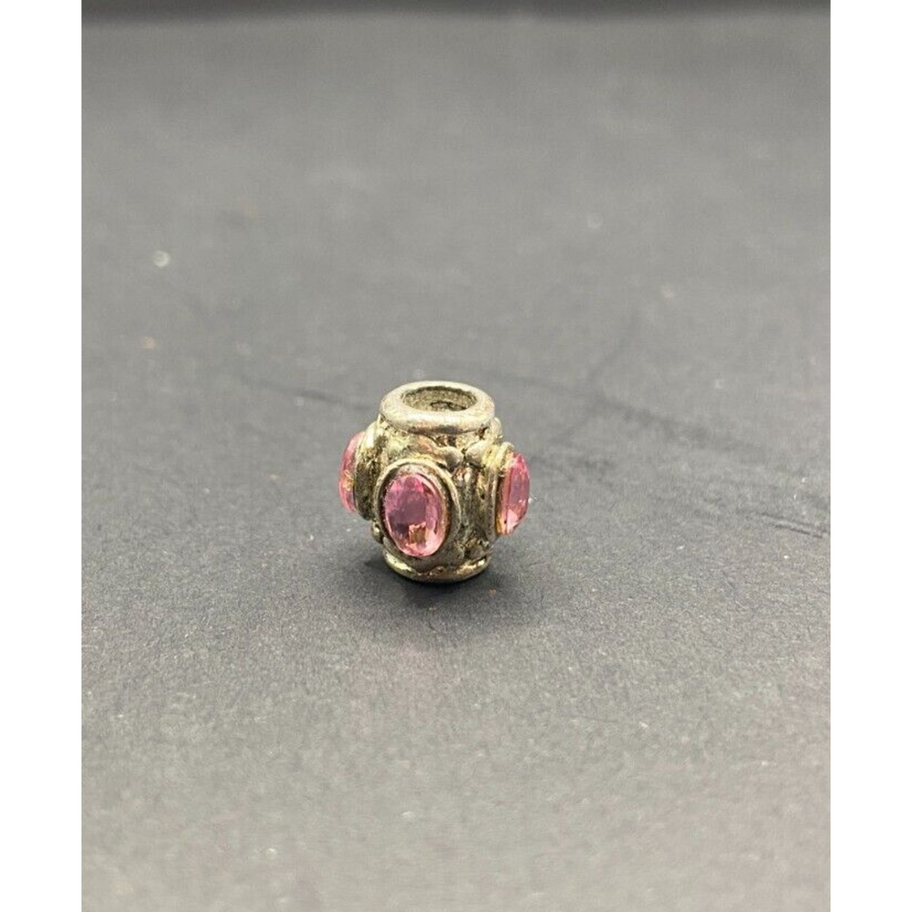Pandora ALE 925 Sterling Silver Stamped Pink CZ Rare Solid Chunky Bead Charm